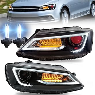 VLAND Headlights Fit for 2011-2018 Jetta 6th, Plug-and-play, with Sequential Turn Signal, Demon Eyes(Optional)/D2H