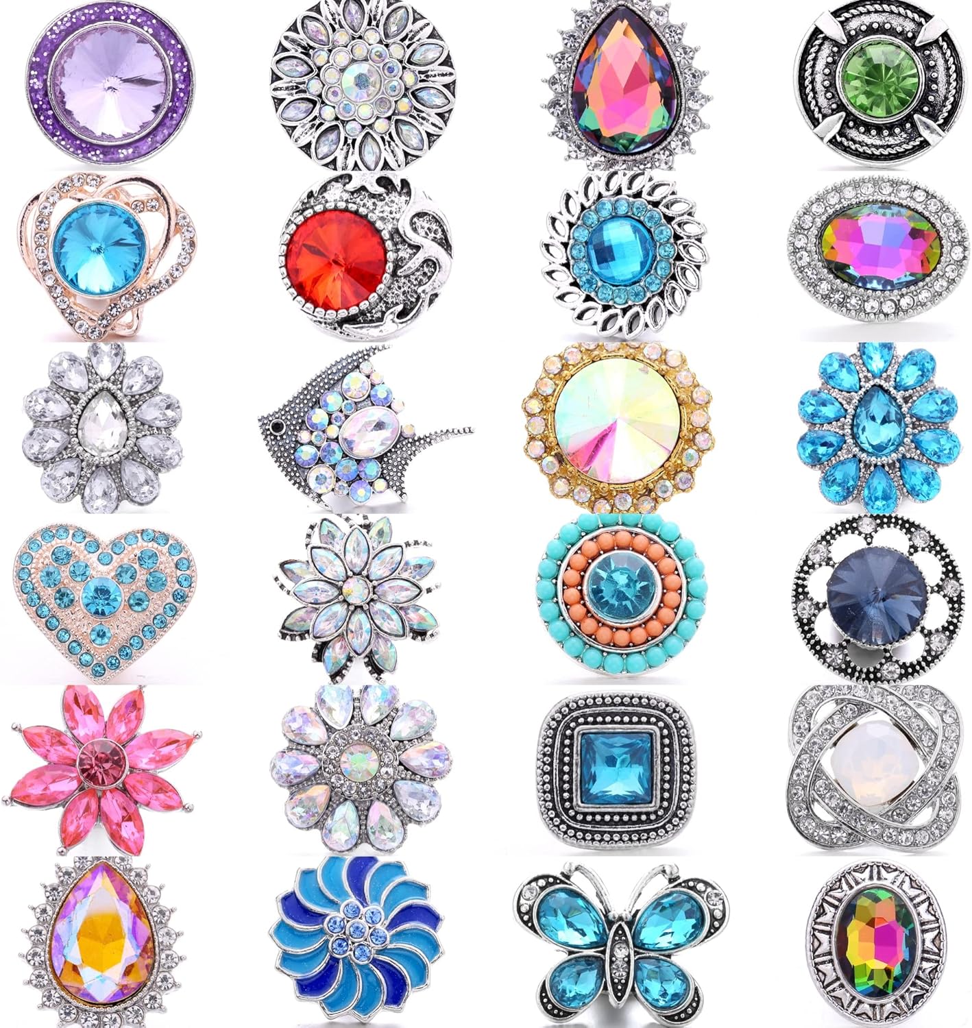 Mixed Style Rhinestones Snaps Jewelry Charms Ginger Buttons 18/20mm for Interchangeable Snaps Jewelry Making Women Teens Girls DIY Bracelets Necklaces Rings Brooch Accessories(Multi-Color) - Image 7