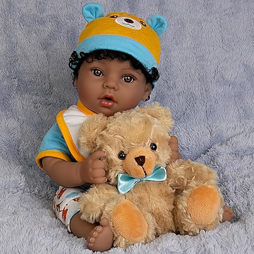 Miniatura 7 de Milidool Reborn Baby Dolls Black Boy - Muñecas de bebé de piel suave de 18 pulgadas - Muñecas de bebé recién nacido con cuerpo de tela que se ven