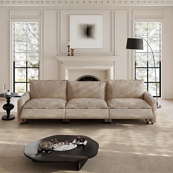 116.14 Power Reclining Sofa with Wireless Charging & Heated Seats,Smart Recliner Sectional Couch,Zero Gravity Recliner Sofa,Deep Seat Cloud Couch for Living Room Home Theater,Khaki,3 Seats