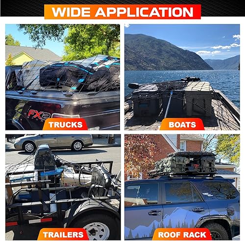 Miniatura 7 de Red de carga resistente de 5 x 7 pies que se estira hasta 10 x 14 pies, cable extra grueso de 0.394 pulgadas para cama de camioneta, red de