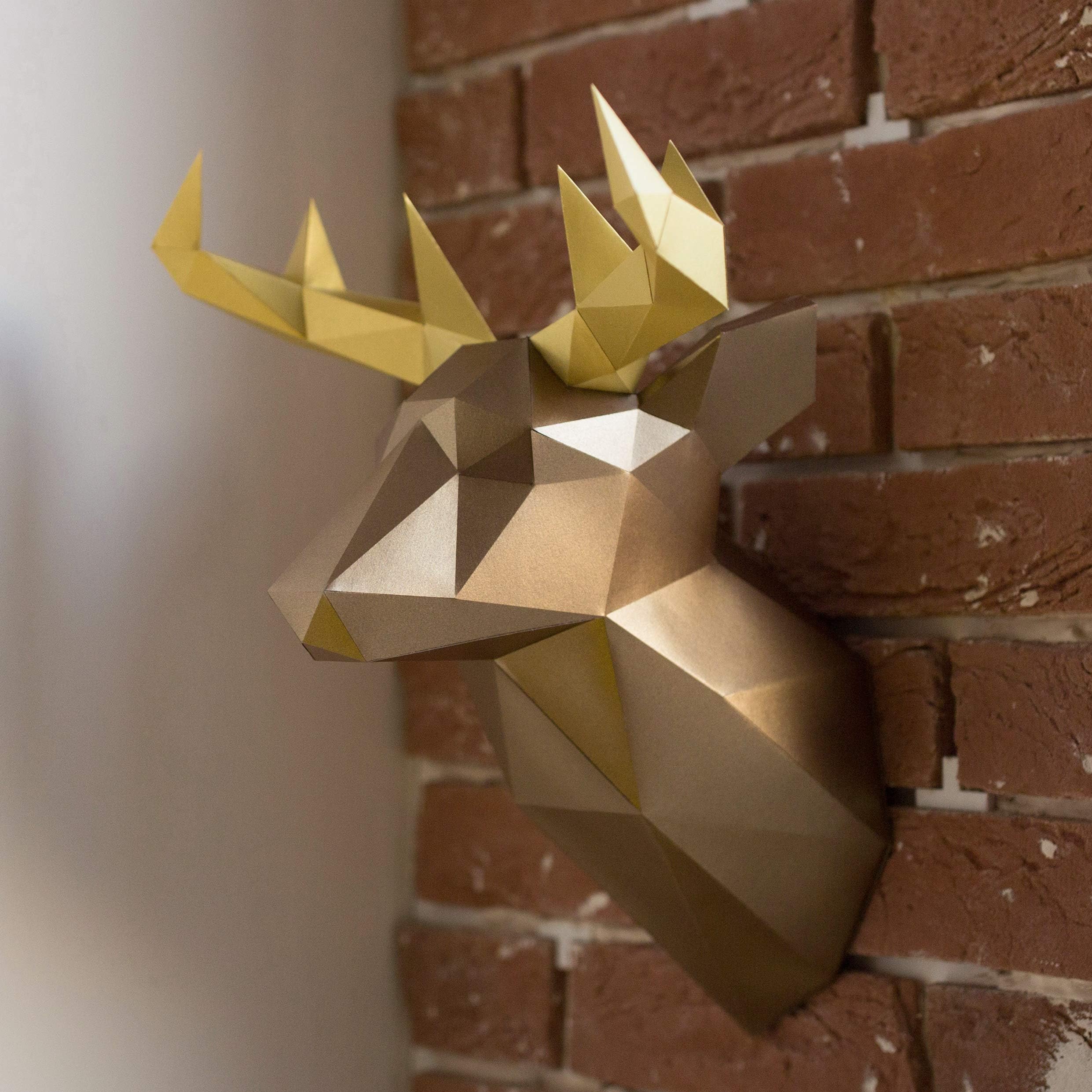 Live Origami Deer Head Mount, 3D Head Wall Decor, Cardboard Deer Taxidermy, Fake Stag Animal Trophy Decor, DIY Papercraft Kit Pre-Cut & Pre-Folded