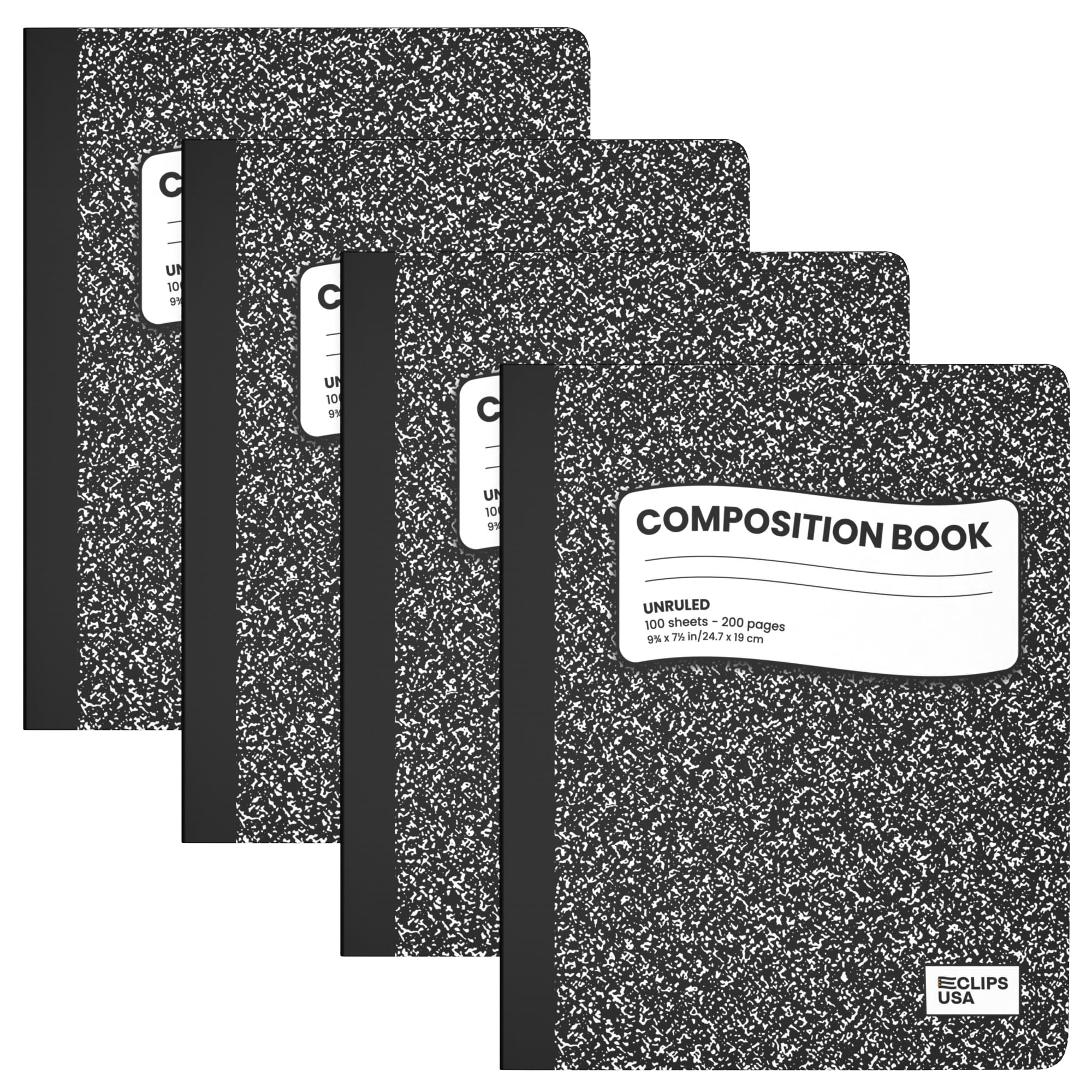 E-CLIPS USA Composition Notebooks, Unruled Composition Notebook, Hard Cover Marble Composition Notebook, 100 sheets, 9.75″ x 7.25″ (4)