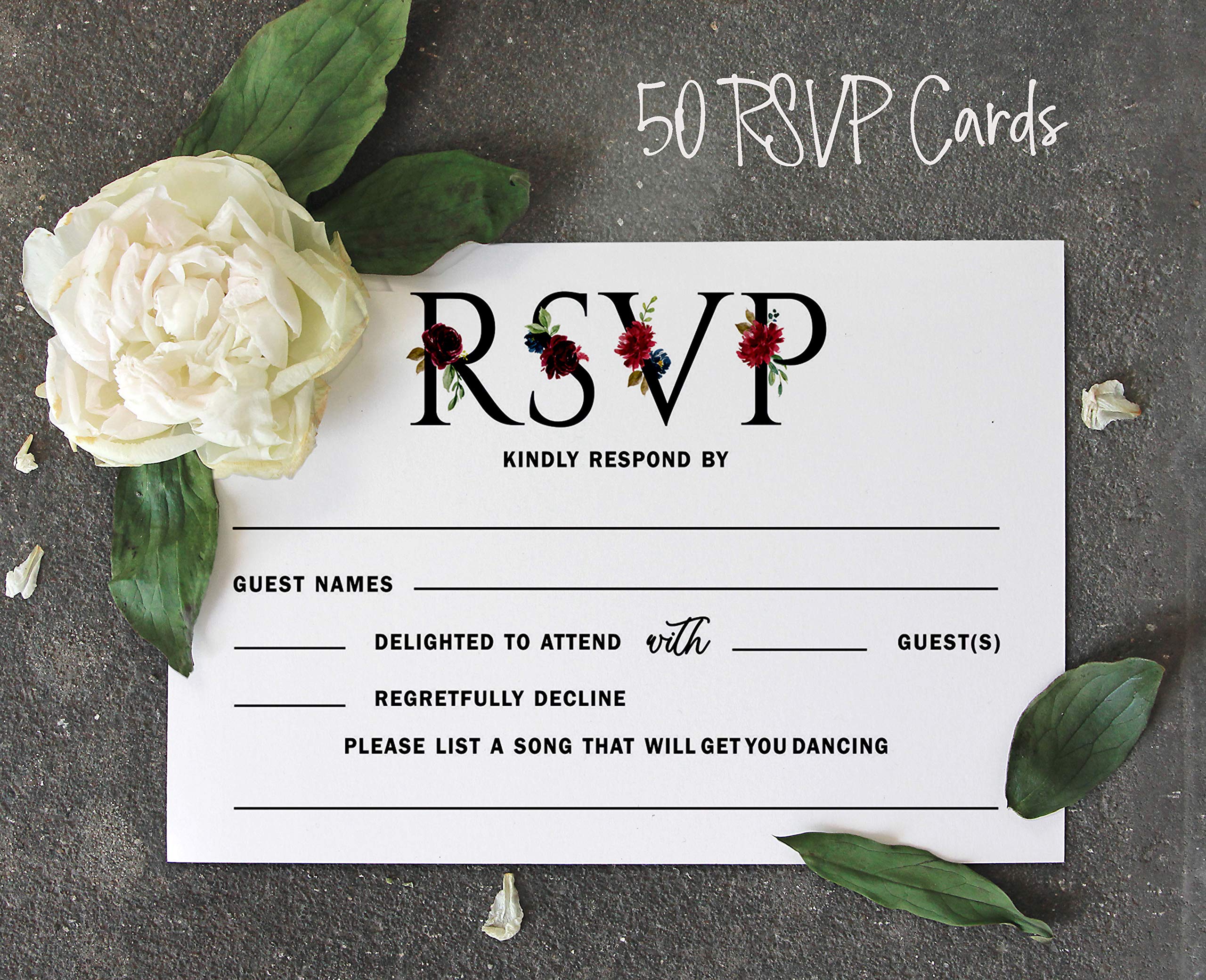 Inkdotpot – 50 Carte RSVP Vuote Con Buste Bianche, Floreali, Per Inviti Matrimonio, Cena, Baby Shower, Bridal Shower, 5x7 Pollici, Cartoncino 150g/m²