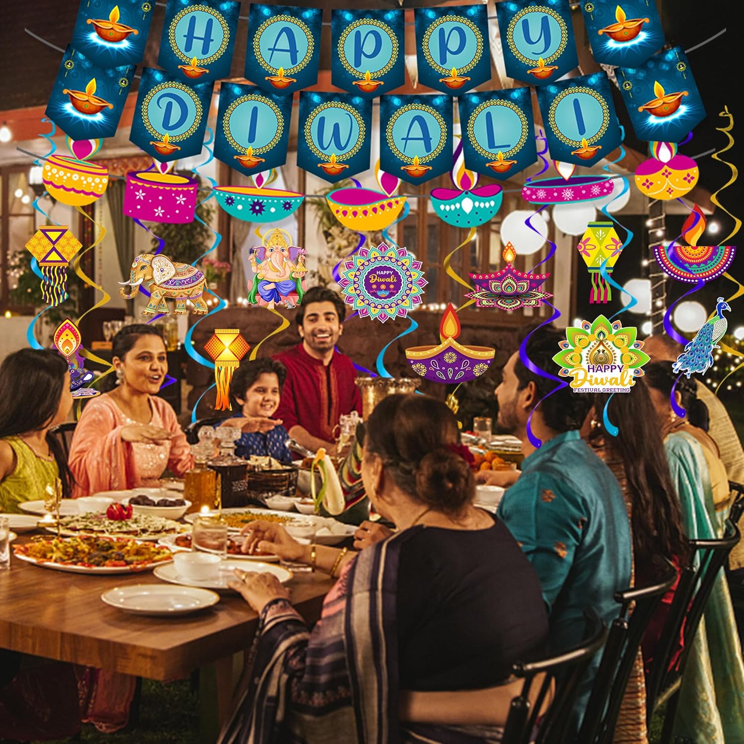 Buscando Diwali Decorations Happy Diwali Banner Hanging Swirls Decorations for Home Festival of Lights Party Home Decor Deepavali Hanging Garland Indian Pooja Puja Wall Ceiling Decorations Indoor