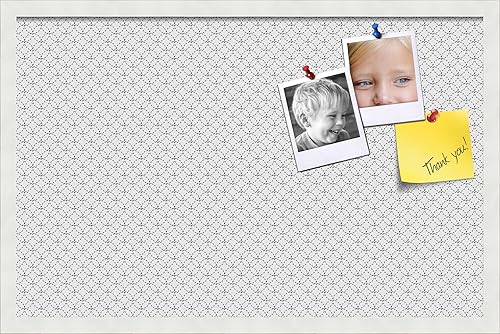 Miniatura 374 de PinPix Tablero de anuncios de corcho de 12 x 12 pulgadas. Este tablero decorativo enmarcado viene con diseño de círculos B W y un marco blanco