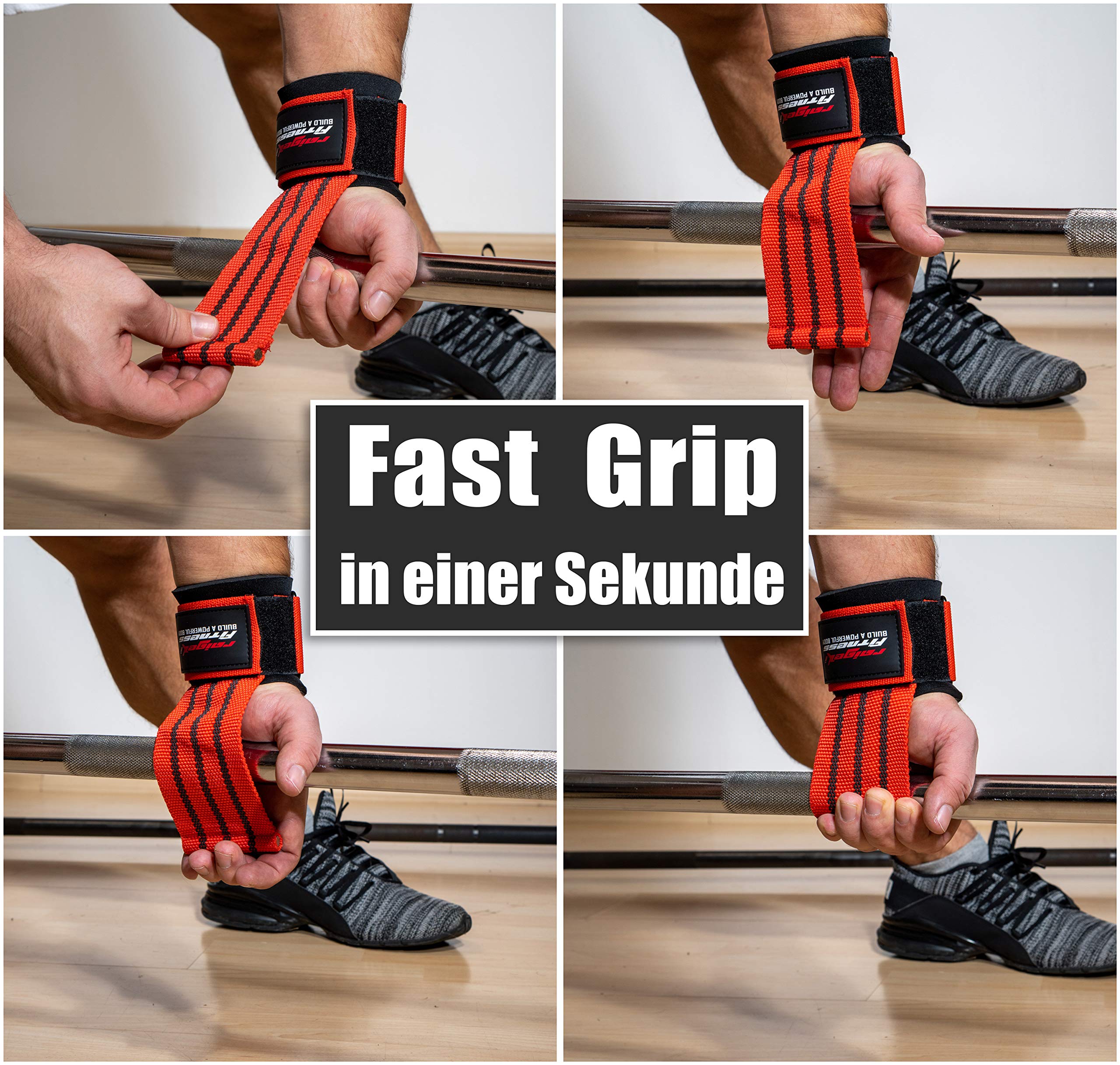 Bandaże na nadgarstki + pomoc do rozciągania Fast Grip [zestaw] profesjonalne szybkie zapięcie (+ plany treningowe) do fitnessu, treningu siłowego i kulturystyki – dla kobiet i mężczyzn