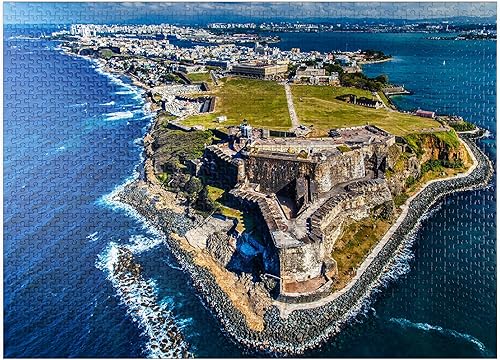 Vista aérea del Castillo San Felipe Del Morro en el Viejo San Juan, Puerto Rico, rompecabezas premium de 1000 piezas para adultos