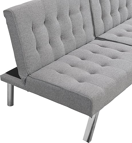 Miniatura 4 de Lepfun Sofá futón moderno de imitación de lino convertible plegable con patas de acero inoxidable, sofá reclinable para espacios pequeños, sala de