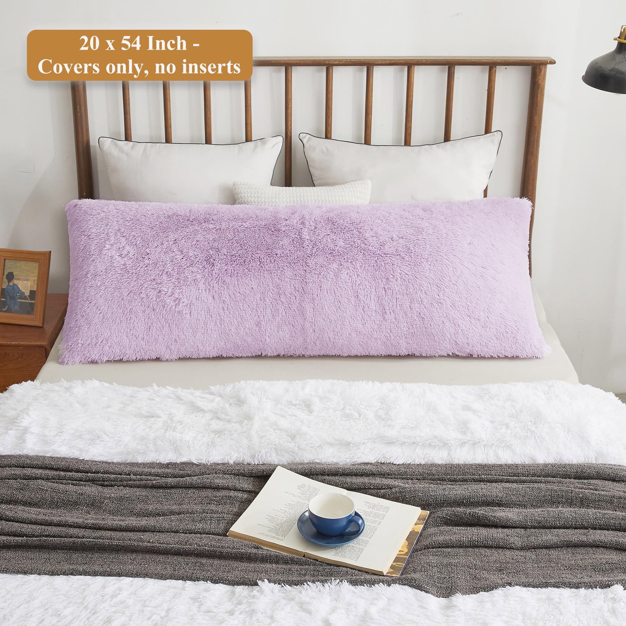 XeGe Long Fluffy Bolster Pillowcase, Faux Fur Body Pillow Cover with Zipper Closure - Image 2