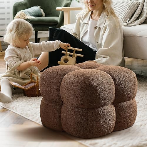 Miniatura 11 de Zesthouse Puf Otomán Cuadrado Reposapiés, Mesa de Centro Otomana Moderna para Sala de Estar, Taburete Poofy Boucle Reposapiés, Taburete Tapizado con