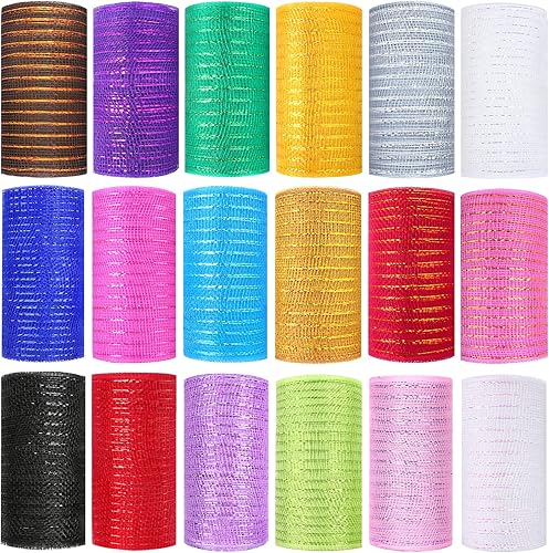 Miniatura 6 de Deco - Cinta de malla decorativa de 5.9 pulgadas x 30 pies con lámina metálica de malla decorativa para coronas de primavera, decoración de fiestas,