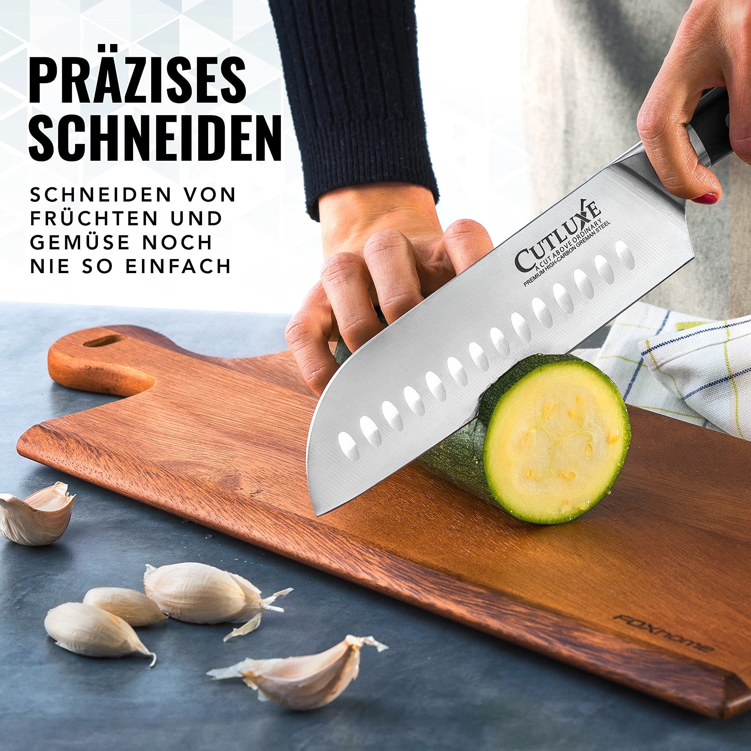 Cutluxe Santoku Messer 18cm – Fischmesser, Fleischmesser, Sushimesser, Küchenmesser mit Scheide – Ergonomisches Design & Extrem Scharf