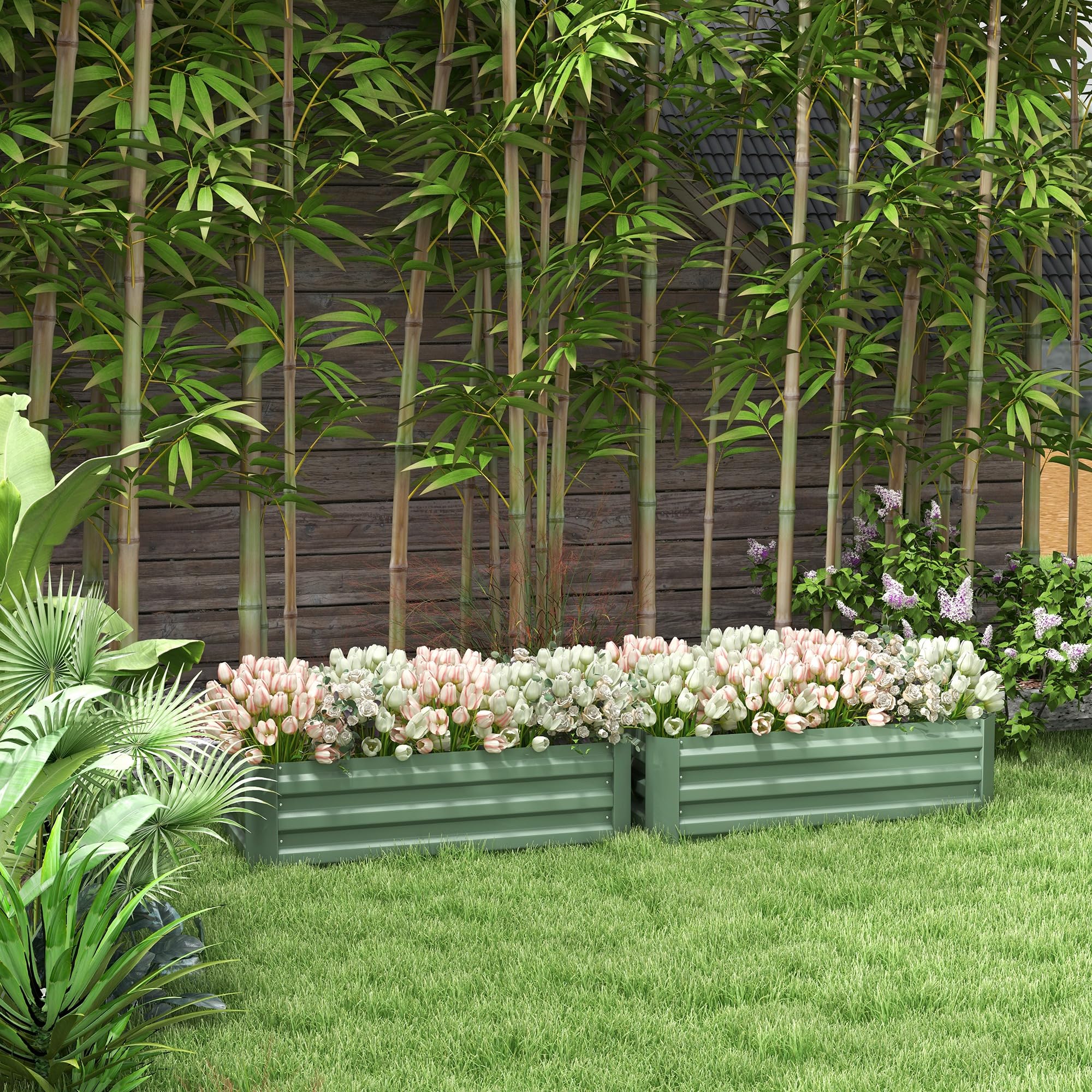 Outsunny Lot de 2 Carré Potager de Jardin 100L x 50l x 30H cm Vert | Tôle d'Acier Ondulée, Potager Extérieur