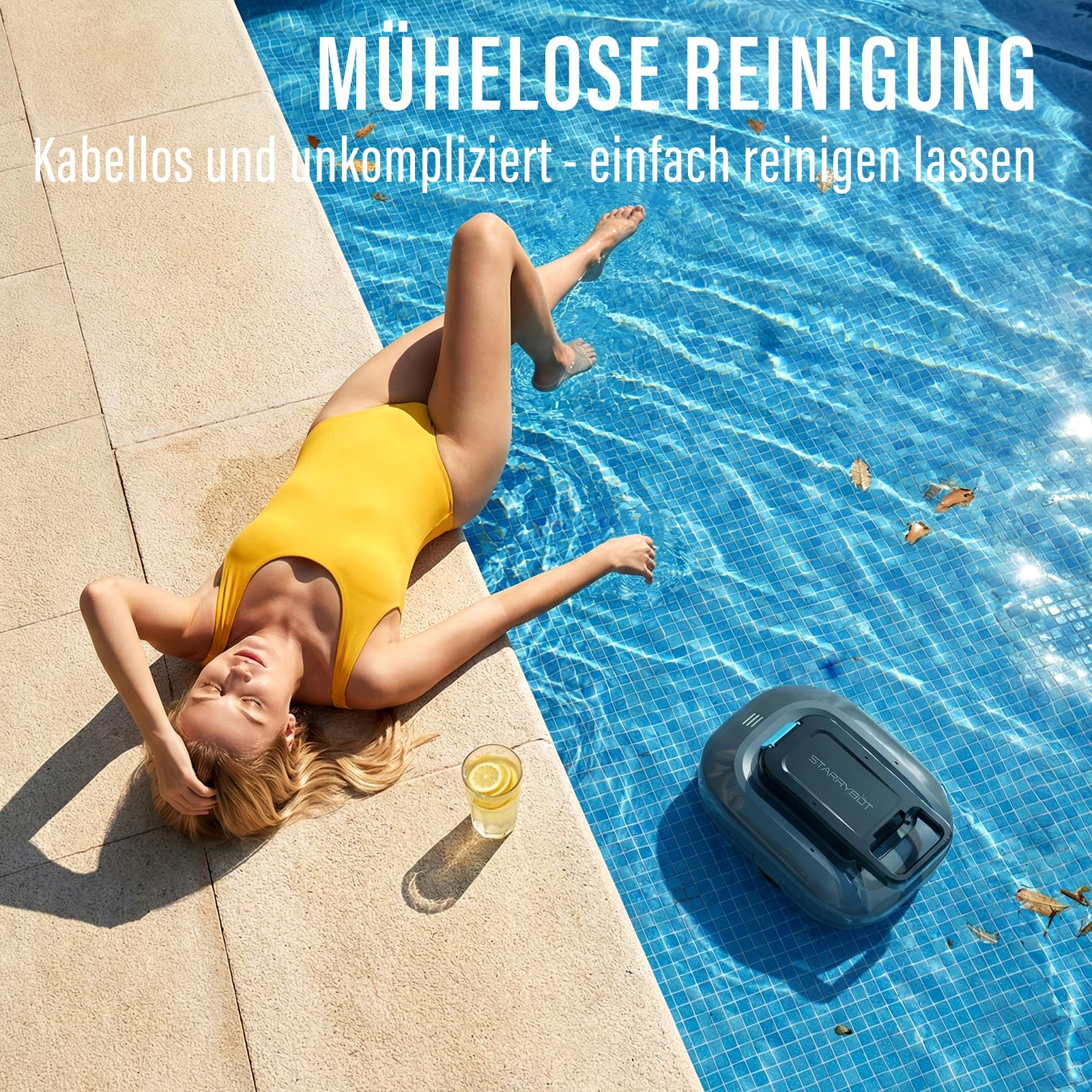 STARRYBOT Kabelloser Poolroboter mit Zwei hocheffizienten Motoren, 15 Kpa Starke Saugleistung, Selbstparkfunktion, Smart-LED-Anzeige, Poolsauger für Flachboden-Pools bis zu 84 m² (Grau)