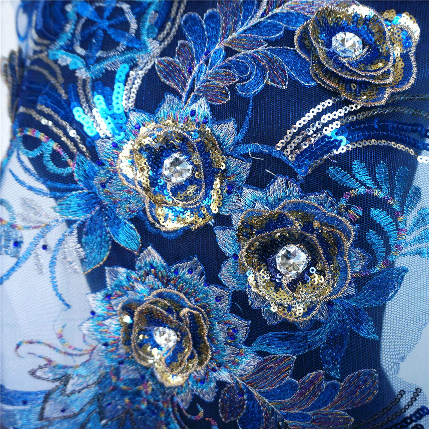 Amazon.com: 130 公分金色紅色藍色鳳凰孔雀蕾絲布料亮片花朵水鑽刺繡