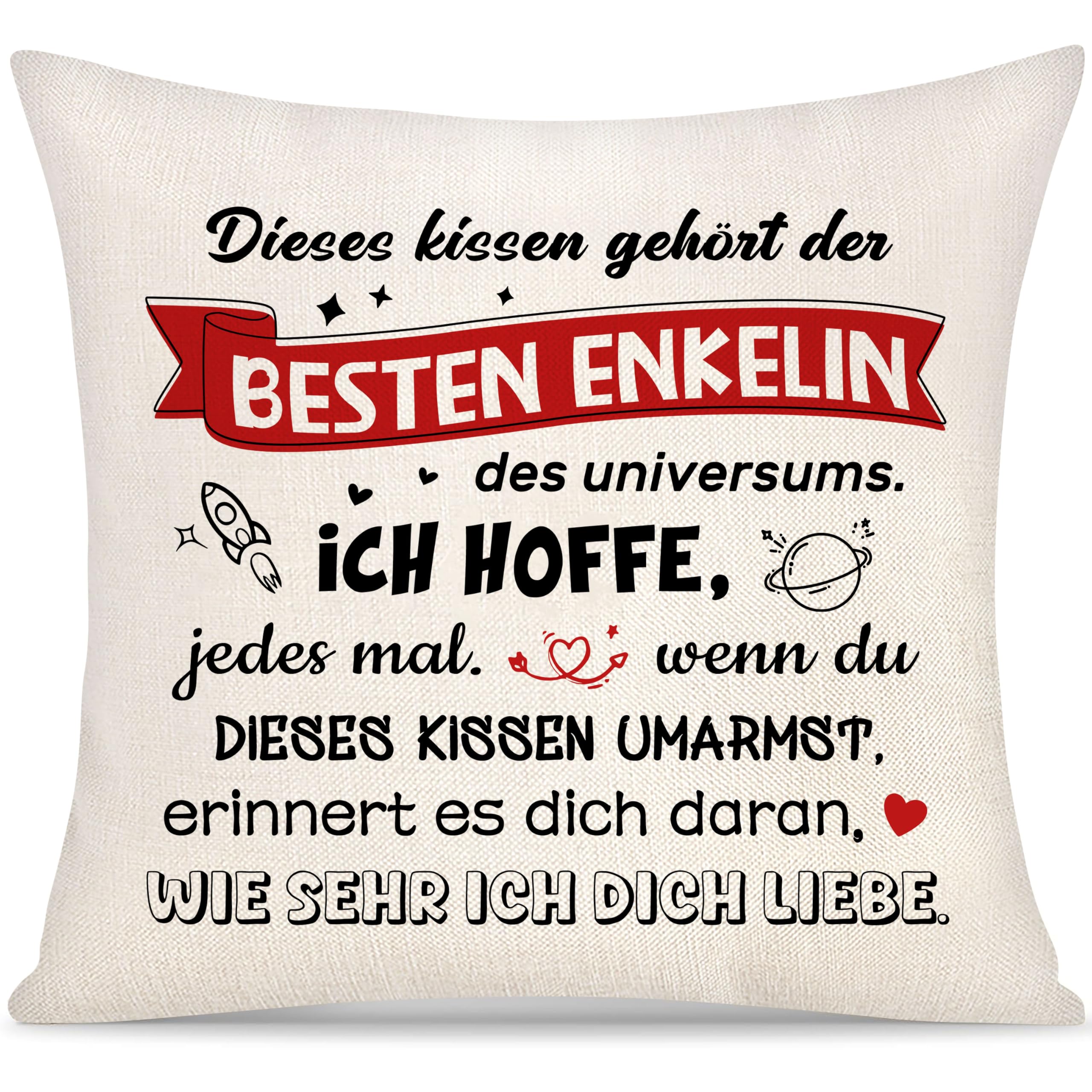 Yoskiasd Dieses Kissen Gehört der Besten Enkelin des Universums Kissenbezug Geschenk für Enkelin Frauen Mädchen von Oma Opa Inspirierend Graduierung Kissenbezug Geschenke Geburtstag