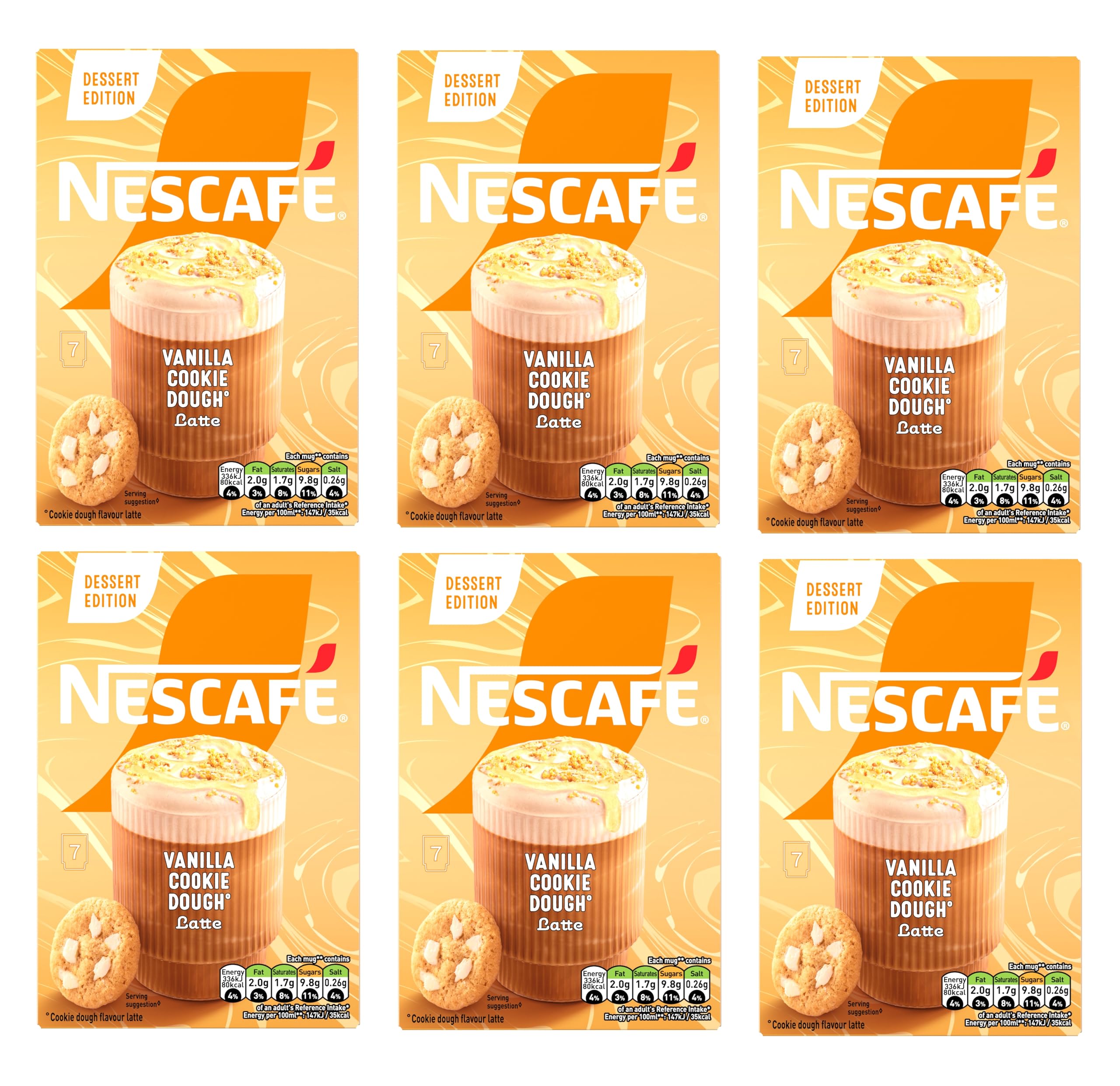 NESCAFÉ Vanilla Cookie Dough Latte Instant coffee Sachets (Pack of 6, Total 42 Sachets)