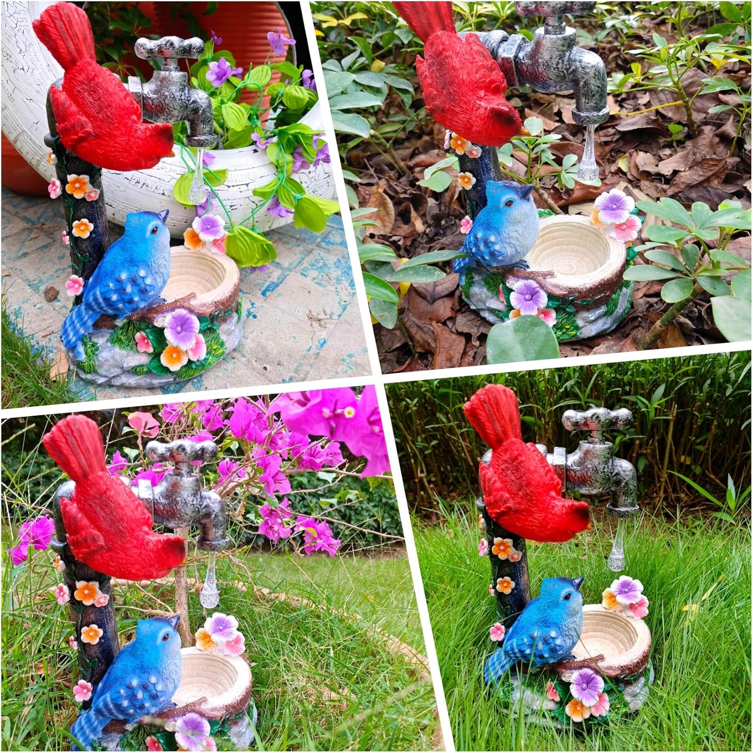 Solar Cardinal Birds Statue with Bird Feeder, 12″ Resin Garden Decor Color Changing Fountain Figurine Light Outdoor Waterproof, Bird Ornaments for Yard Patio Porch, Home Decor Easter Mom Gifts