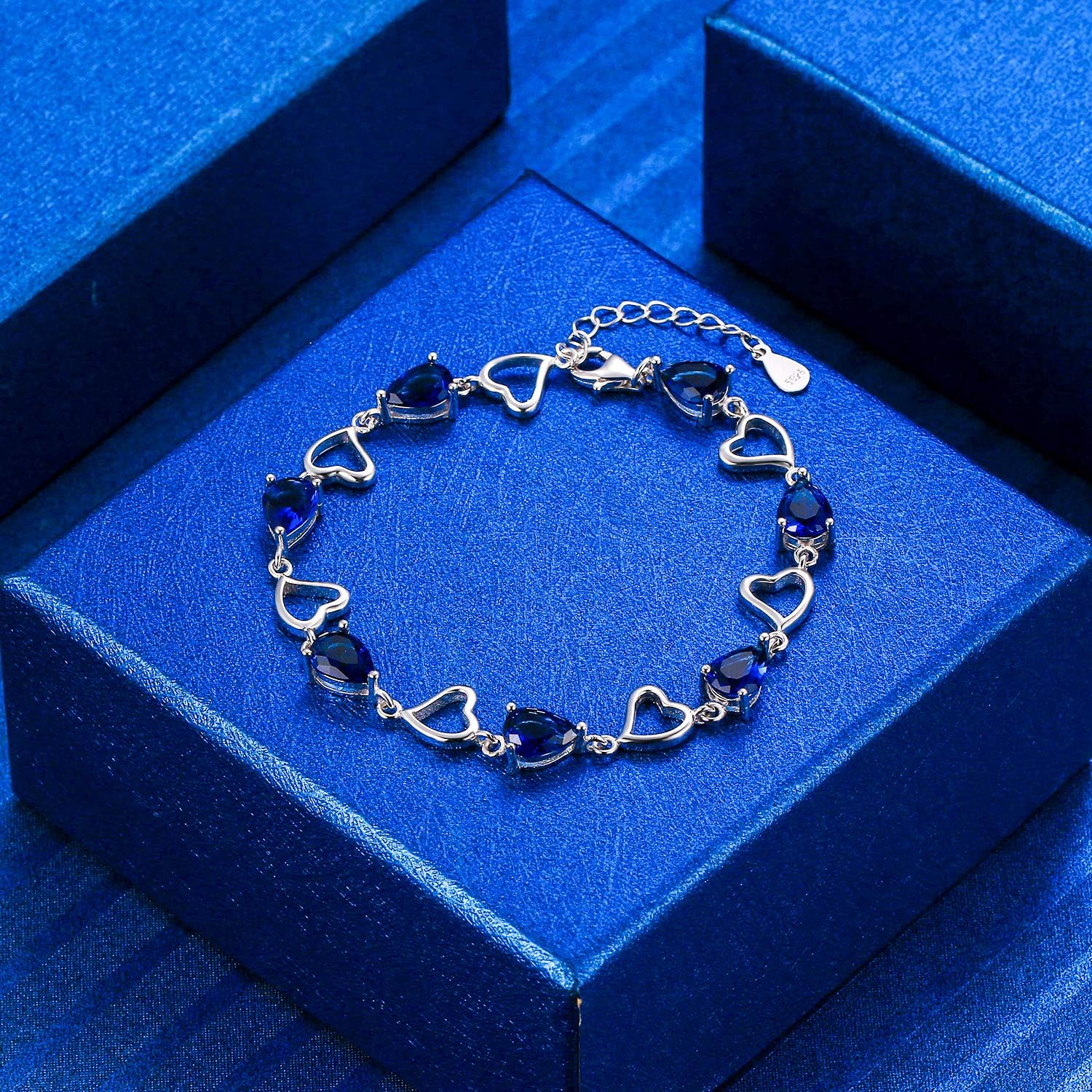 EleQueen 925 Sterling Silver CZ Love Heart of Ocean Teardrop Bridal Tennis Bracelet for Women, Valentine's Day/Mother's Day/Christmas Jewelry Gift for Wife/Mom