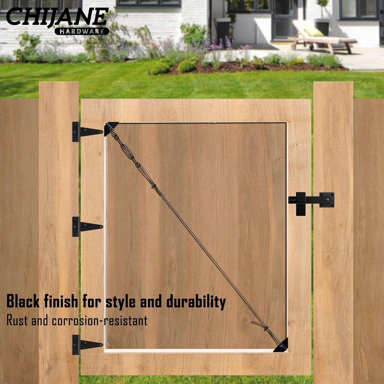 Durable Anti Sag Gate Kit Gate Hardware Support Cable Set for Sliding Gate,Steel Fence Door Repair Kit Anti-Sagging Gate Kit Gate Latch for Wooden Fence Outdoor, Black No Sag Gate Frame Kit