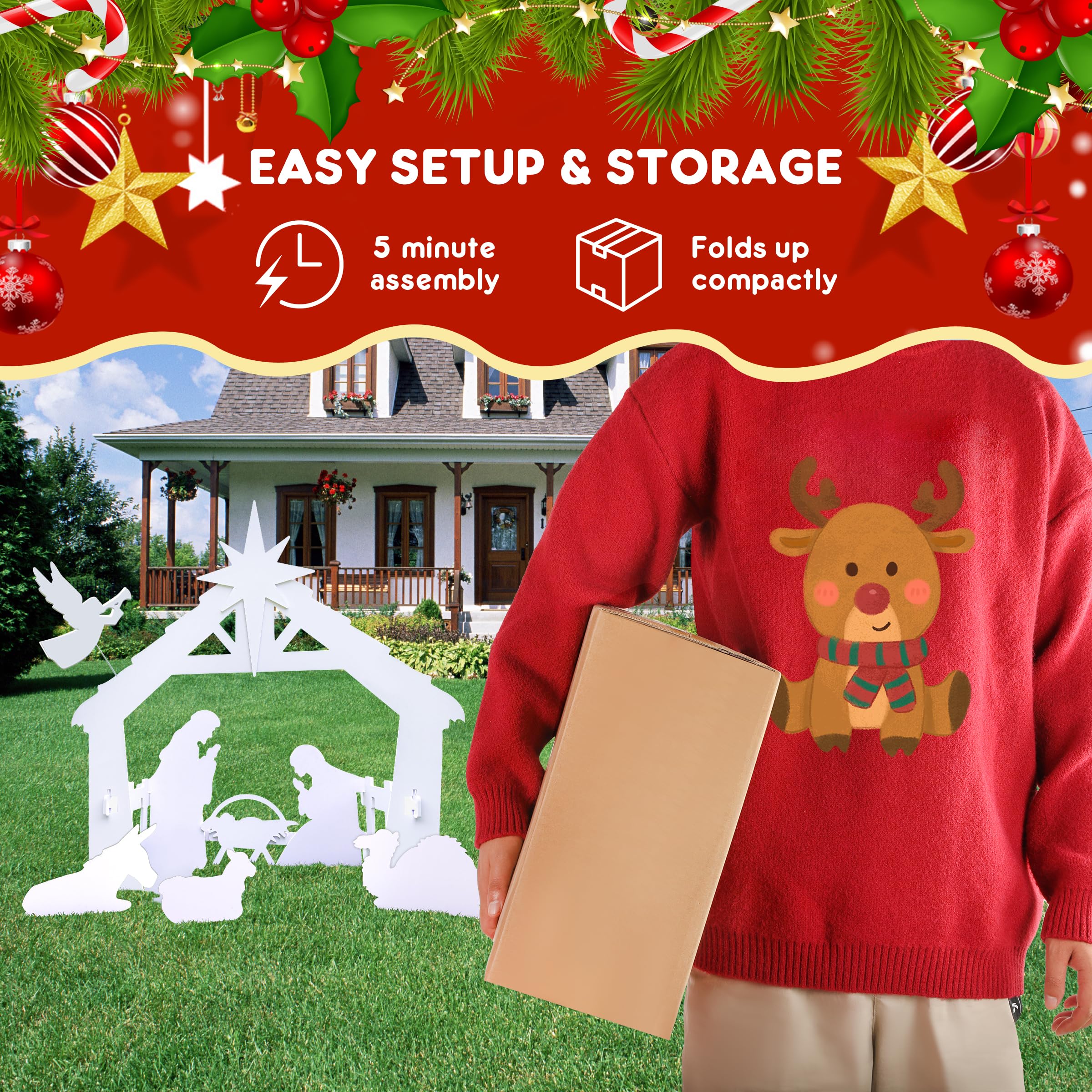 Grande Crèche De Noël D'Extérieur En PVC Résistante Aux Intempéries - Décoration Festive Pour Jardin