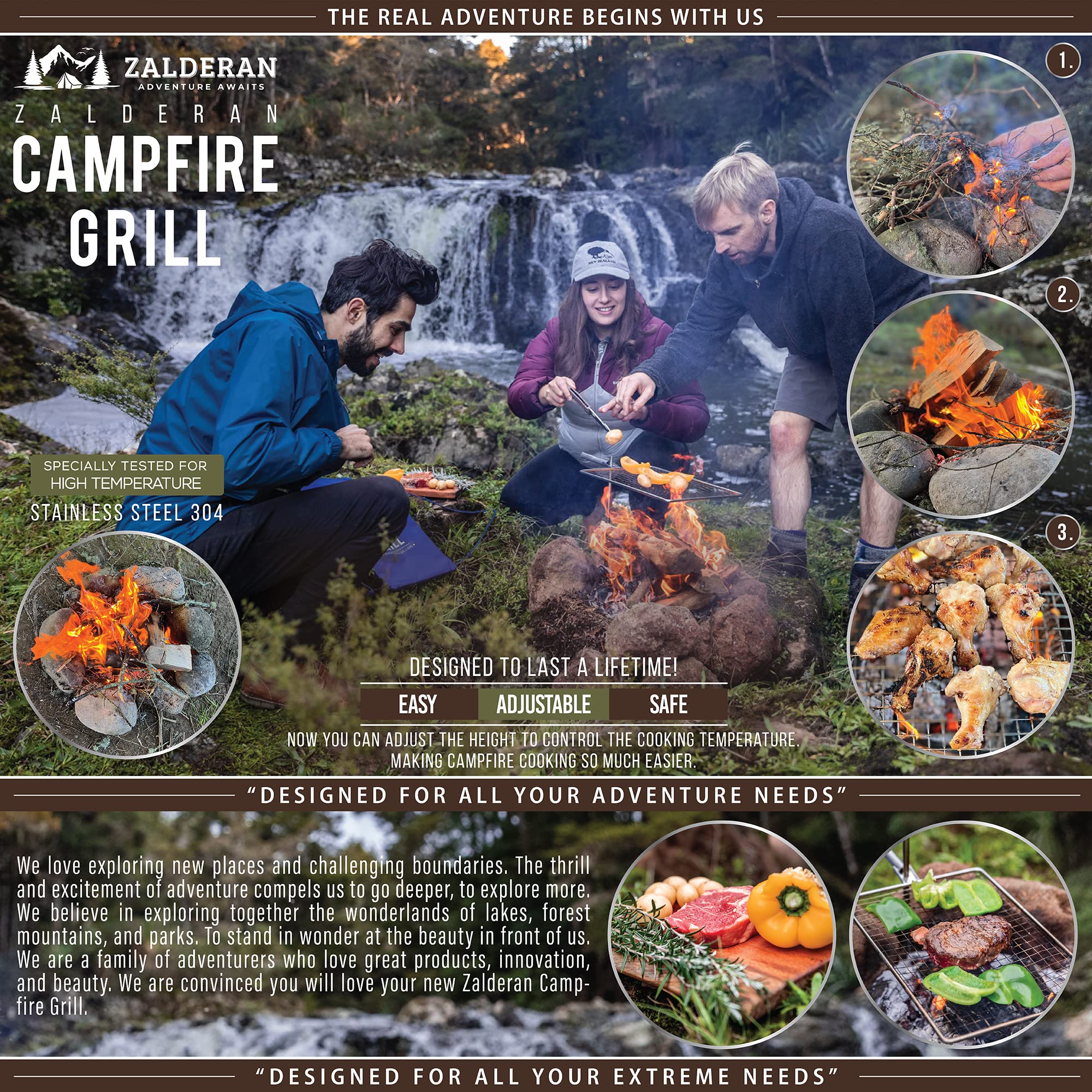 Zalderan Campfire Grill Grate. Small Lightweight, Stainless Steel ...