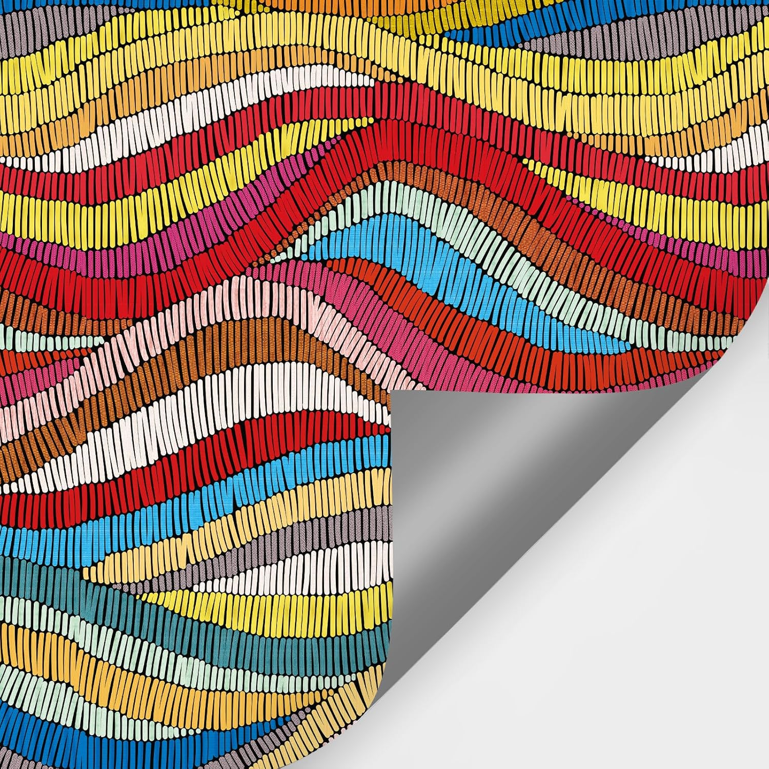Large Boho Wall Mural Peel and Stick 148" W x 98" H Colorful Rainbow Embroidered Waves Abstract Wallpaper 3D Geometric Modern Wall Paper Self Adhesive Wall Art Deco for Living Room Bathroom
