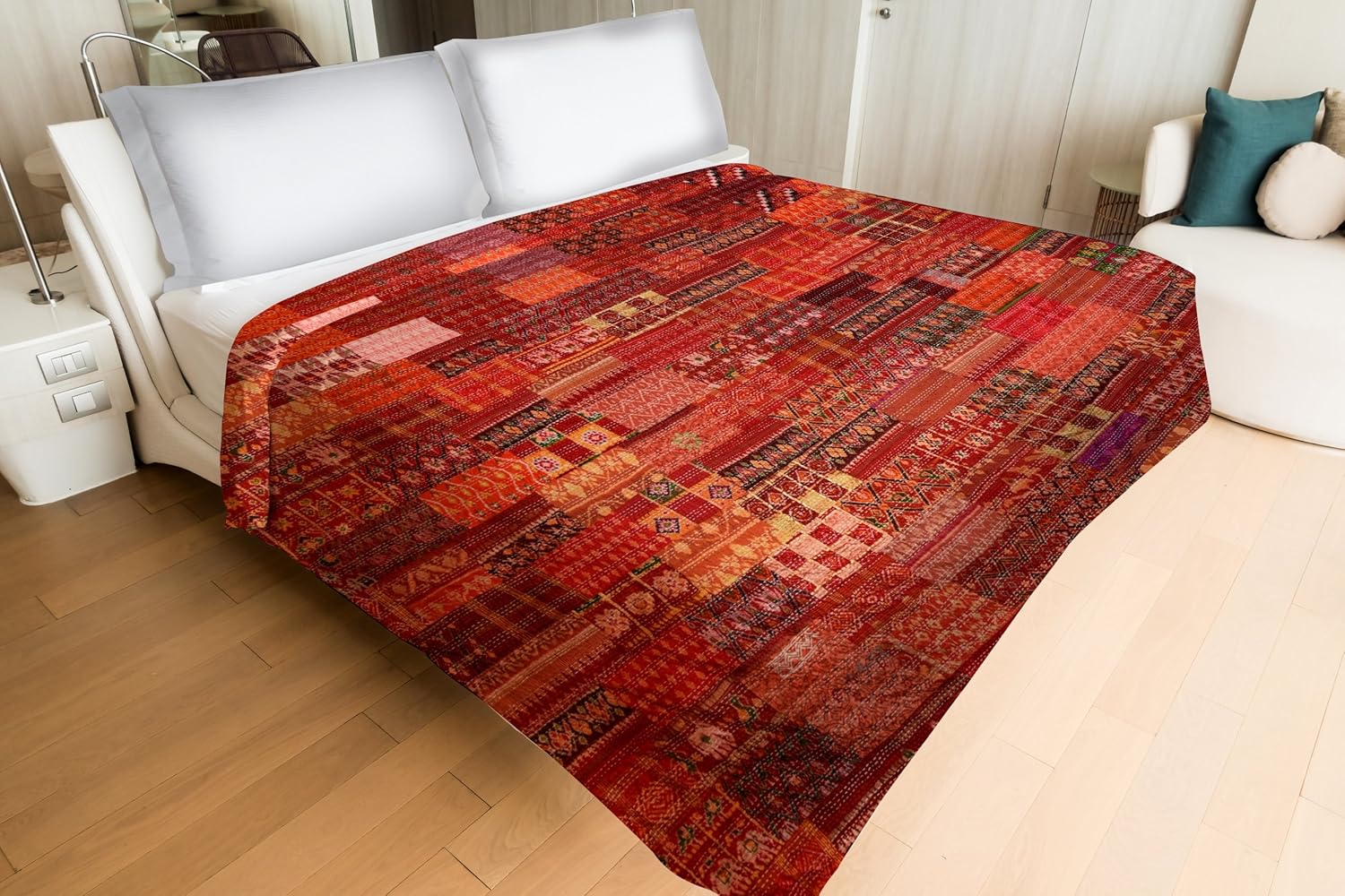 Buy HandicraftPalace" Red Color Handmade Bedding Bed Cover Coverlet
