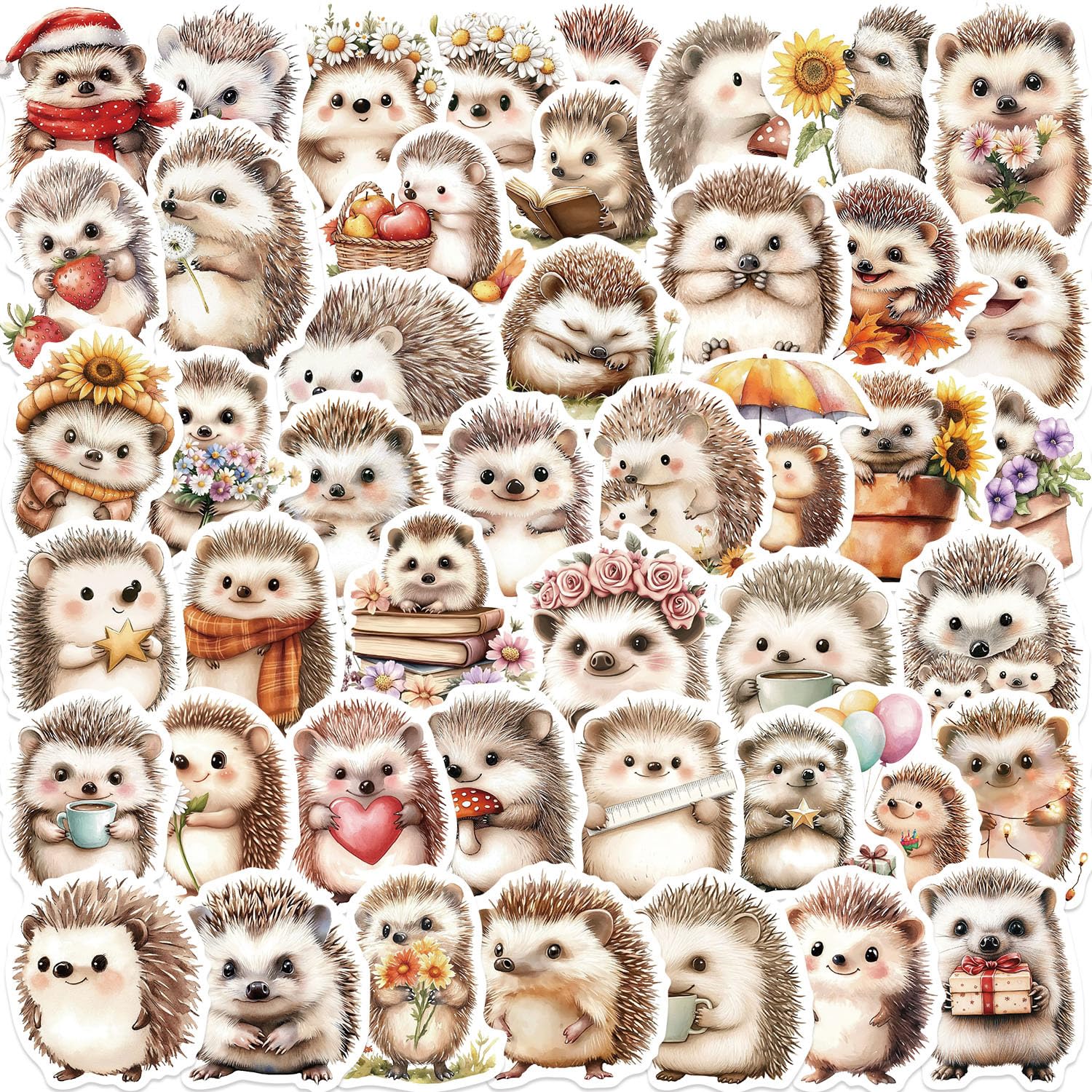 Gemejutor Hedgehog Stickers 100 Pieces, Watercolour Stickers for Autumn Home Decor