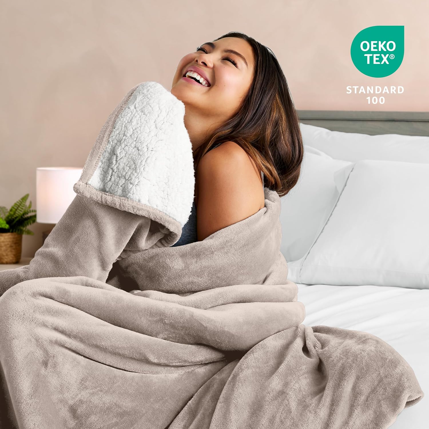 Bare Home Sherpa Fleece Blanket - King Size - Blanket for Bed, Sofa, and Couch - Warm & Lightweight - Fluffy & Soft - Reversible (King, Light Taupe)