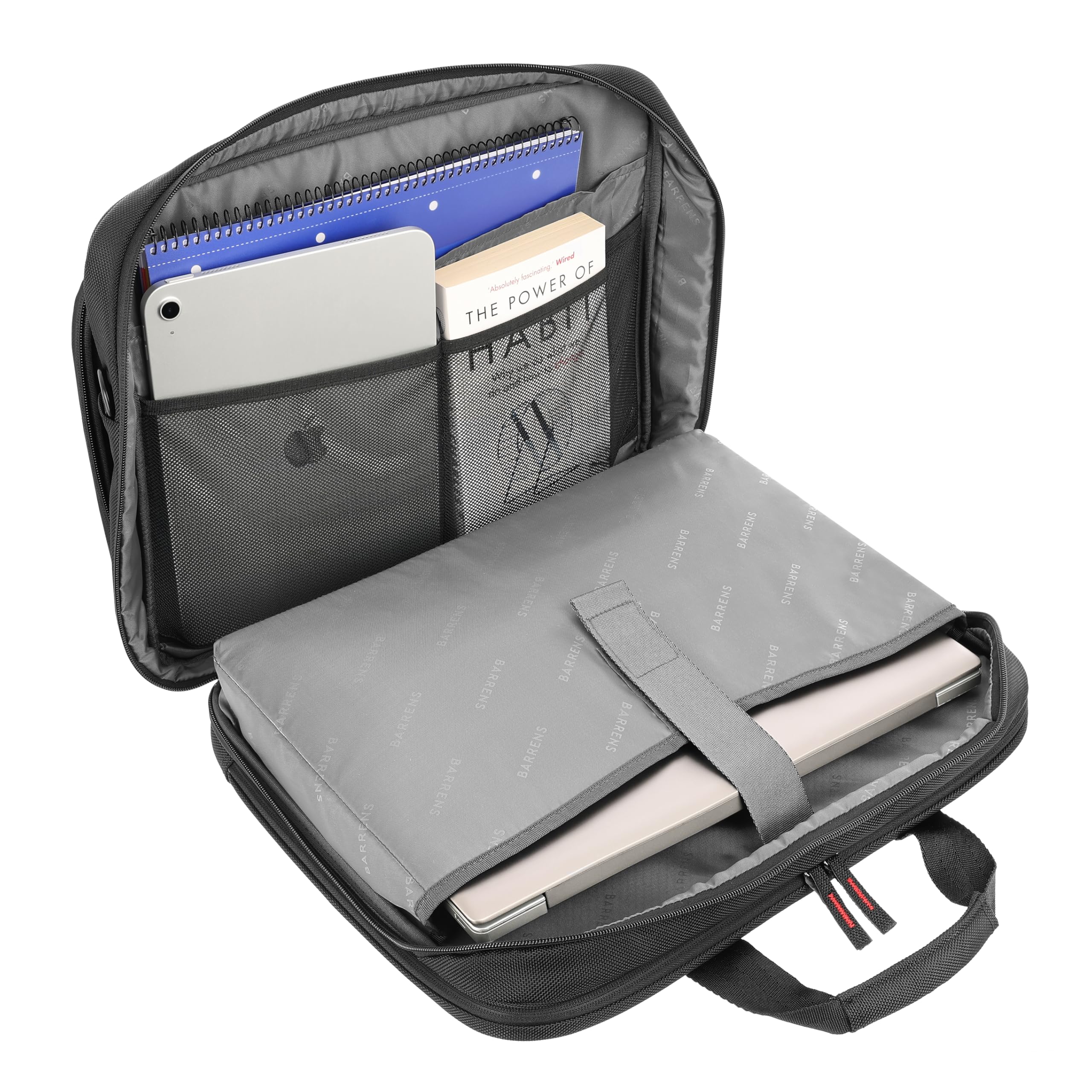BARRENS Grande borsa per computer portatile da 17,3", 3 scomparti, borsa a tracolla e ventiquattrore, ideale per viaggi, affari e uso quotidiano, Nero , L