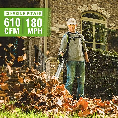 Miniatura 4 de Greenworks Soplador de mochila inalámbrico sin escobillas de 80 V (180 MPH  610 CFM75+ herramientas), batería de 5.0 Ah y cargador rápido incluido