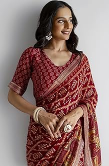 Women's Georgette Bandhani Printed Saree With Unstitched Blouse Piece