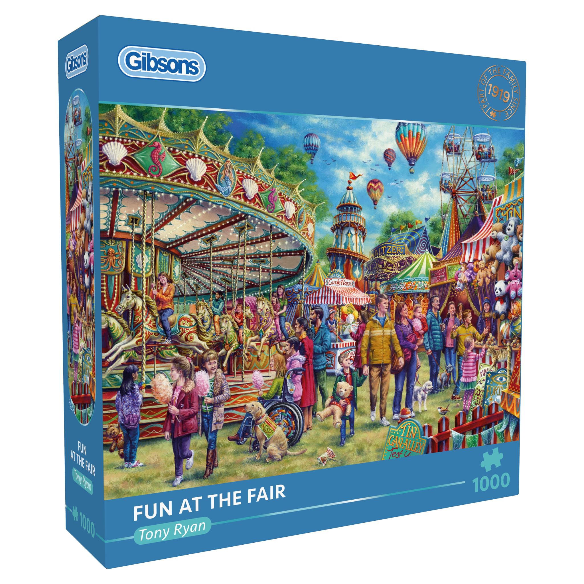 Gibsons Fun at the Fair 1000 Piece Jigsaw Puzzle for Adults - Vibrant Fairground Scene by Tony Ryan - Premium Sustainable Puzzle Made in the UK/EU - Great Gift