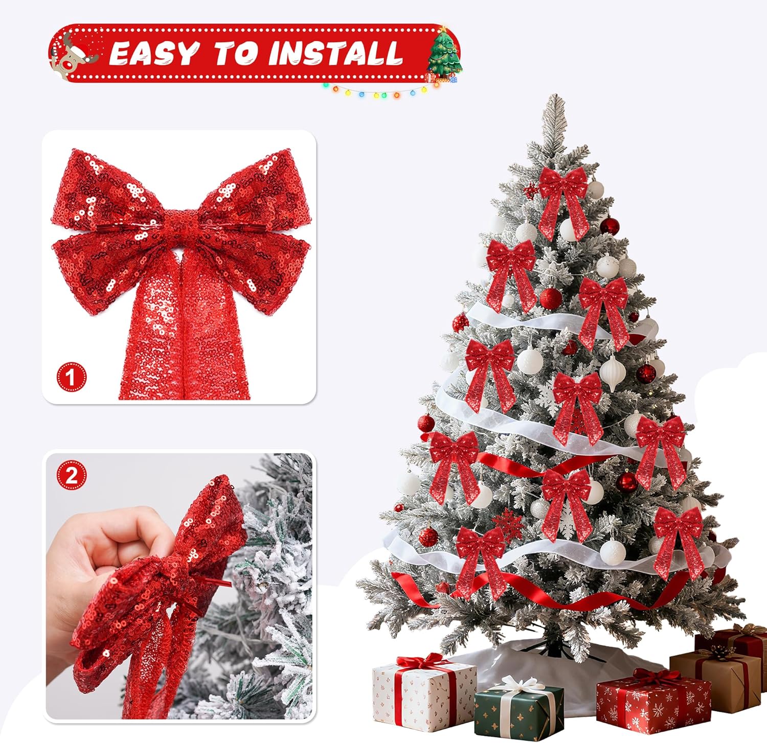PartyDelight Red Christmas Tree Topper Bow Decor and Christmas Tree Collar