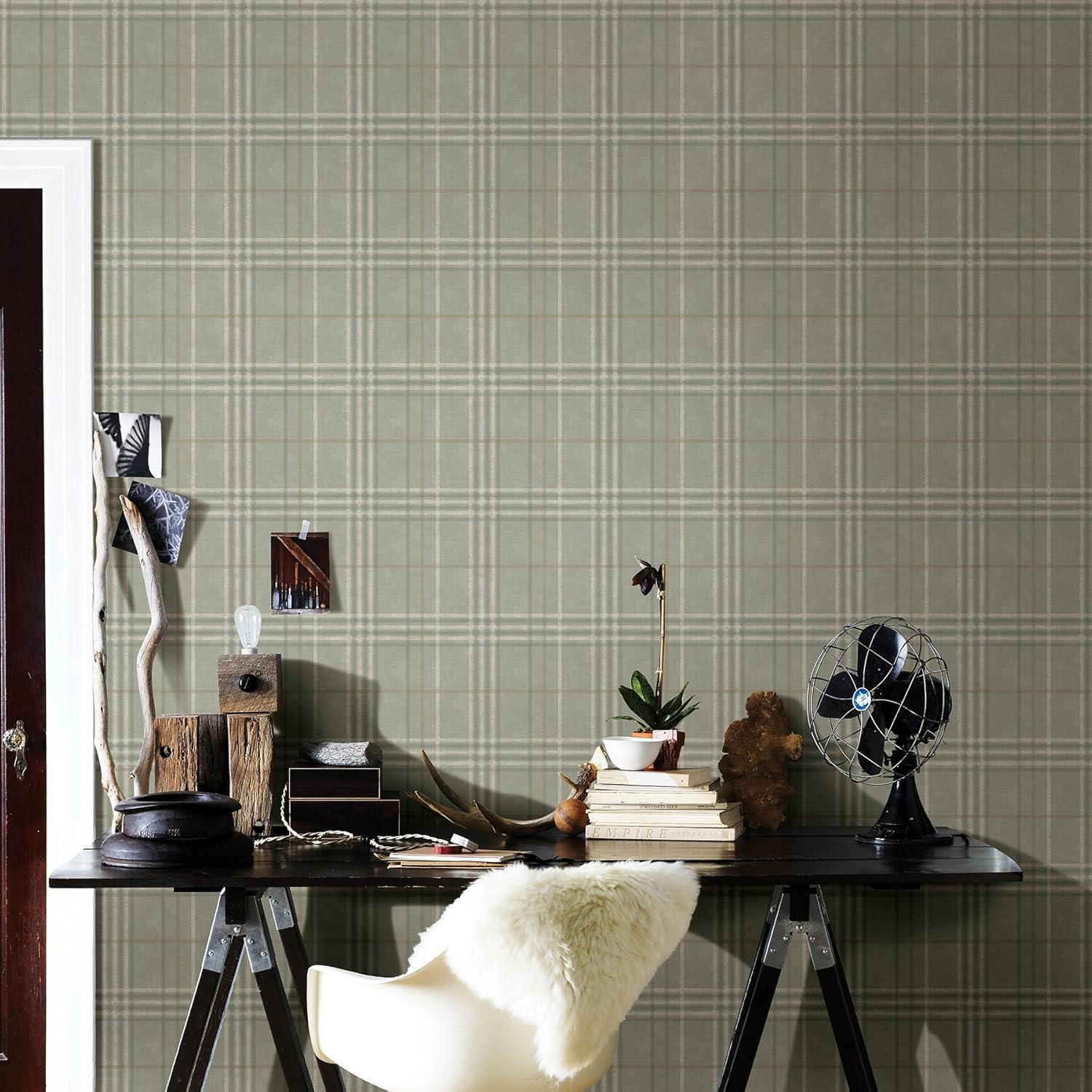 Chesapeake 3114-003316 Rockefeller Plaid Wallpaper Sage