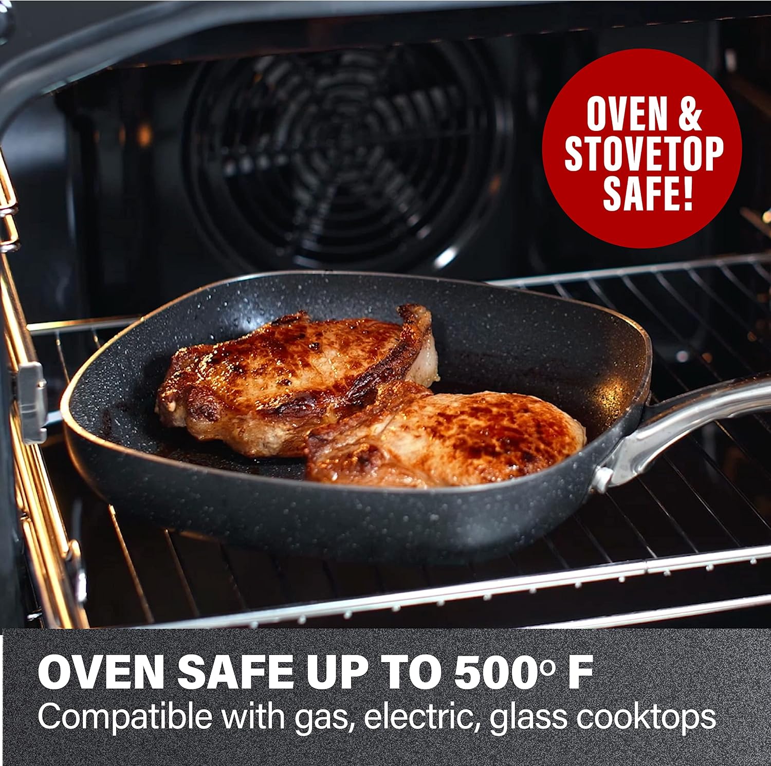 Granitestone 2149 Shallow Square Pan, Ultra Non-stick & Scratchproof Aluminum Fry Pans, Mineral-enforced, Oven & Dishwasher Safe with Cool Touch Handles, PFOA-Free Cookware - As Seen On TV (12 inch)
