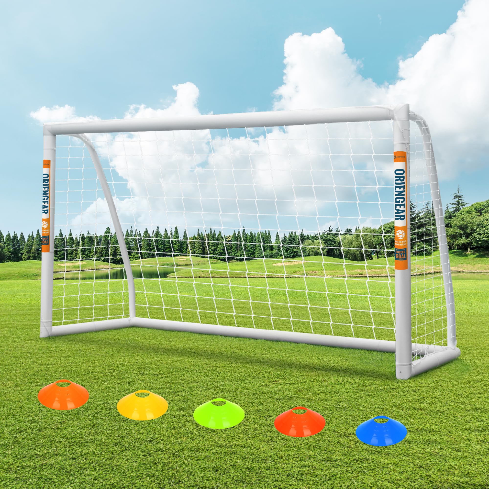 ORIENGEAR Soccer Goal, 12x6/10x6.5/8x6/6x4 Full Size Soccer Net Goals for Backyard with Training Discs, Portable Soccer Goal for Kids and Adults with 2 Nets & 1 Carry Bag, Porterias De Futbol Soccer