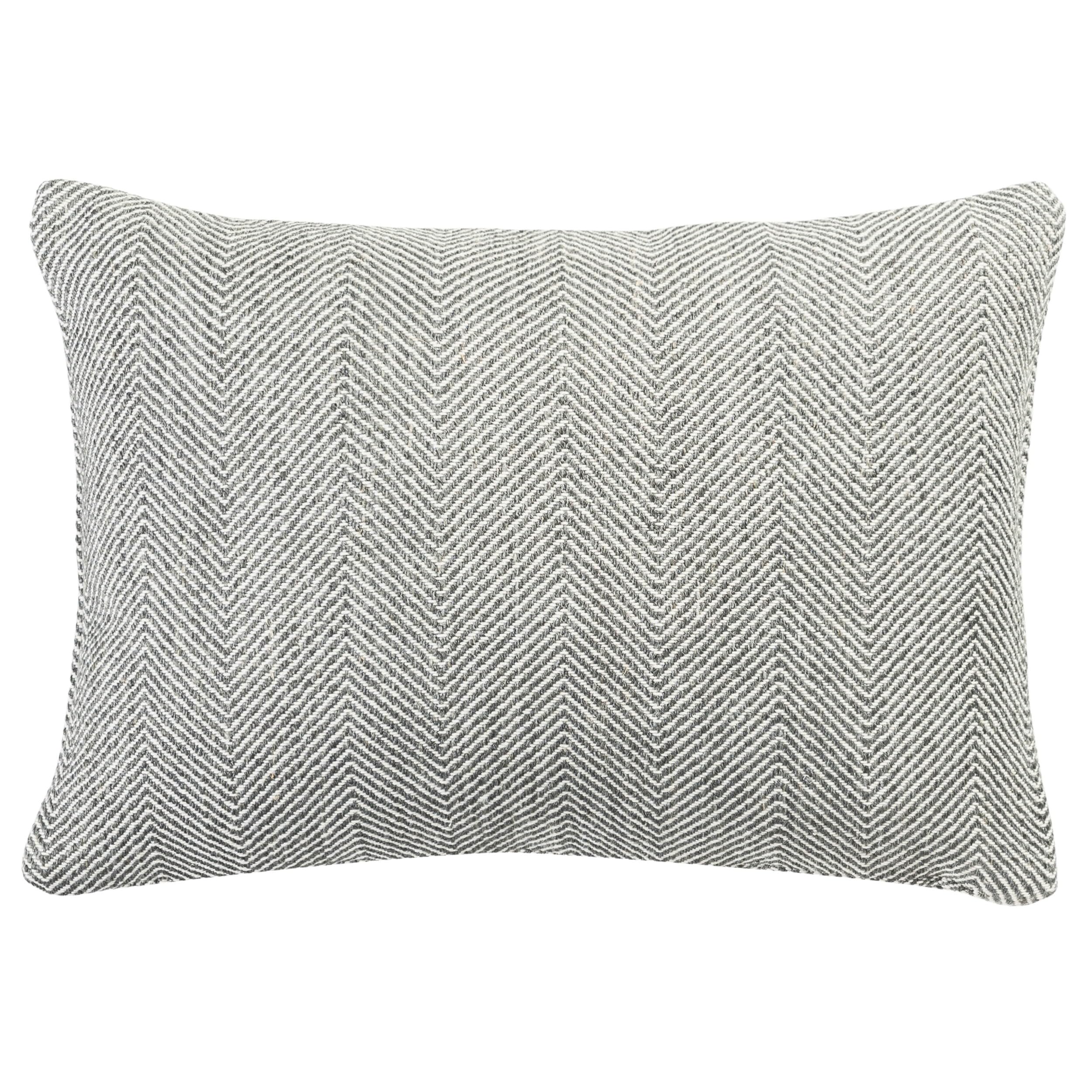 Linen Loft Grey Faux Wool Linen Blend Herringbone Boudoir Cushion Cover In Stone Traditional Linen-Mix Wool Effect Fabric. 17X12" Rectangle Cover Only
