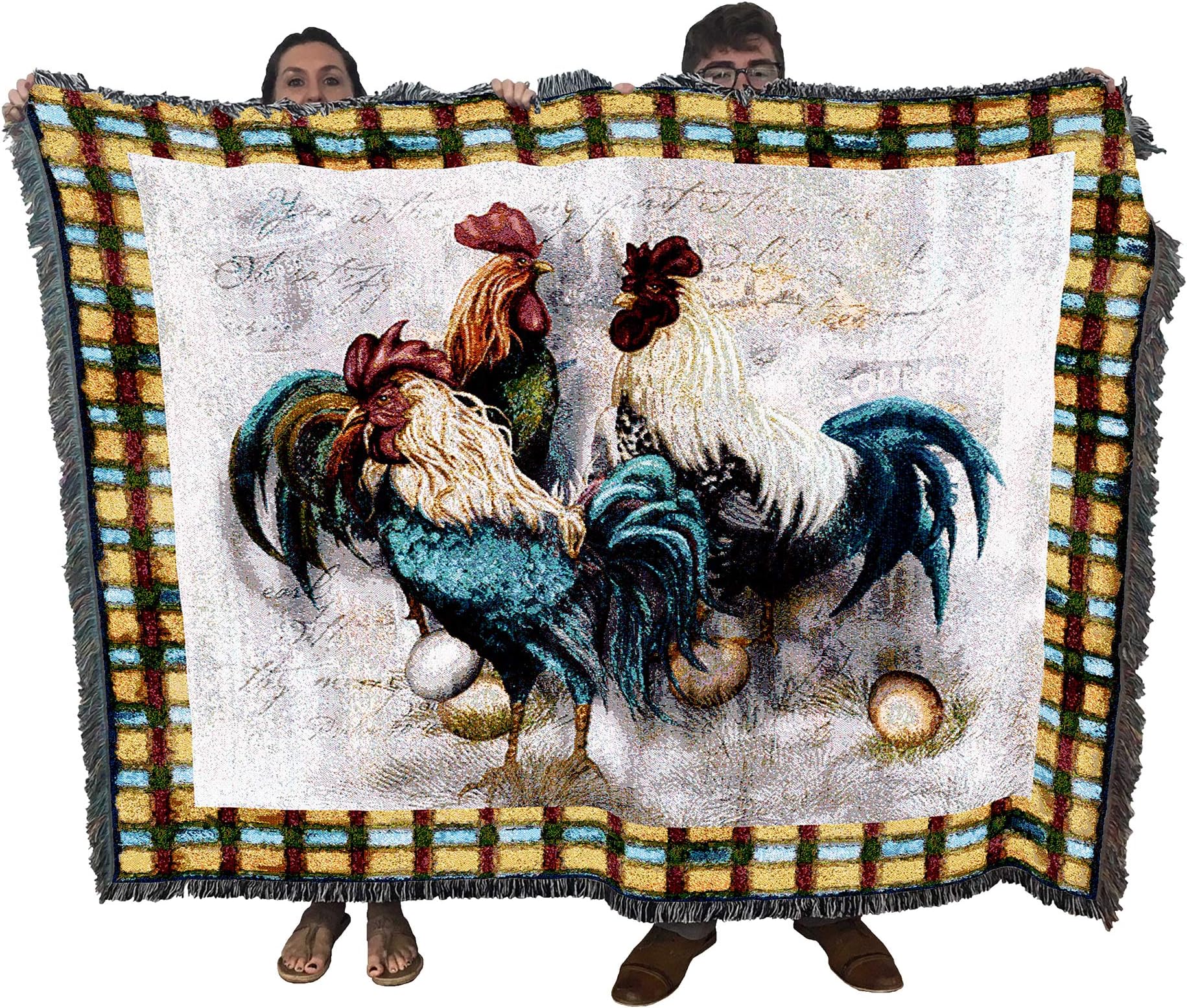 Pure Country Weavers Rooster Trio Blanket by Alma Lee - Farm Animal Gift Tapestry Throw Woven from Cotton - Made in The USA (72x54)
