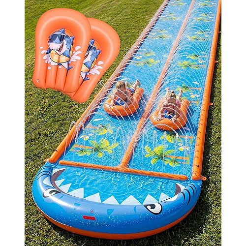 40×5.9FT Heavy Duty Slip and Slide with Sprinkler and 2 Boards, Water Slide for Adults with 3-Way Water Sprinkler, Giant Slip n Slide for Outdoor Backyard Lawn Kids Teens and Adults (Blue&Orange)