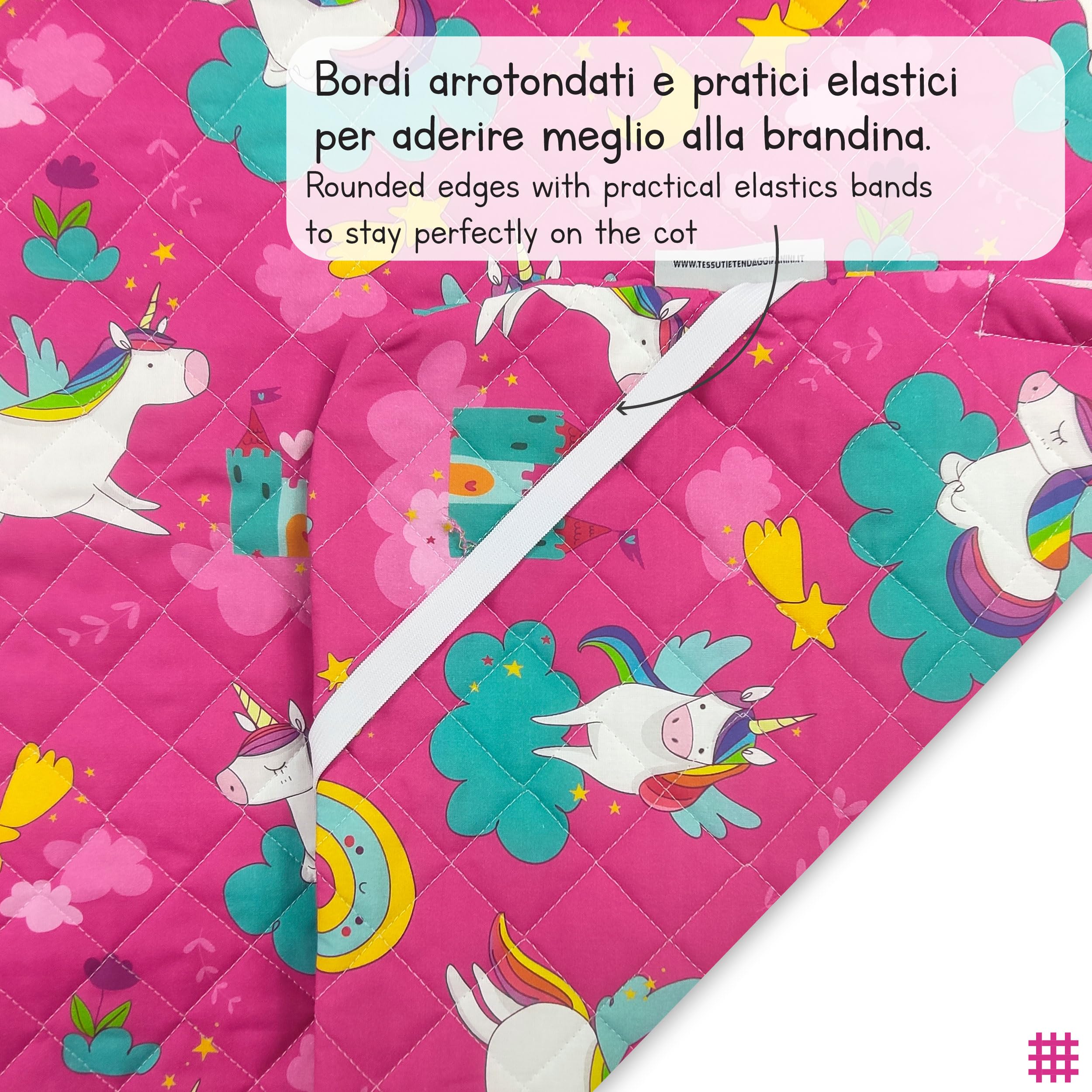 Saco de dormir bordado para niño y niña de 2 a 6 años – Tejido acolchado 100% algodón – Fabricado en Italia (saco de dormir unicornios y arcoíris)
