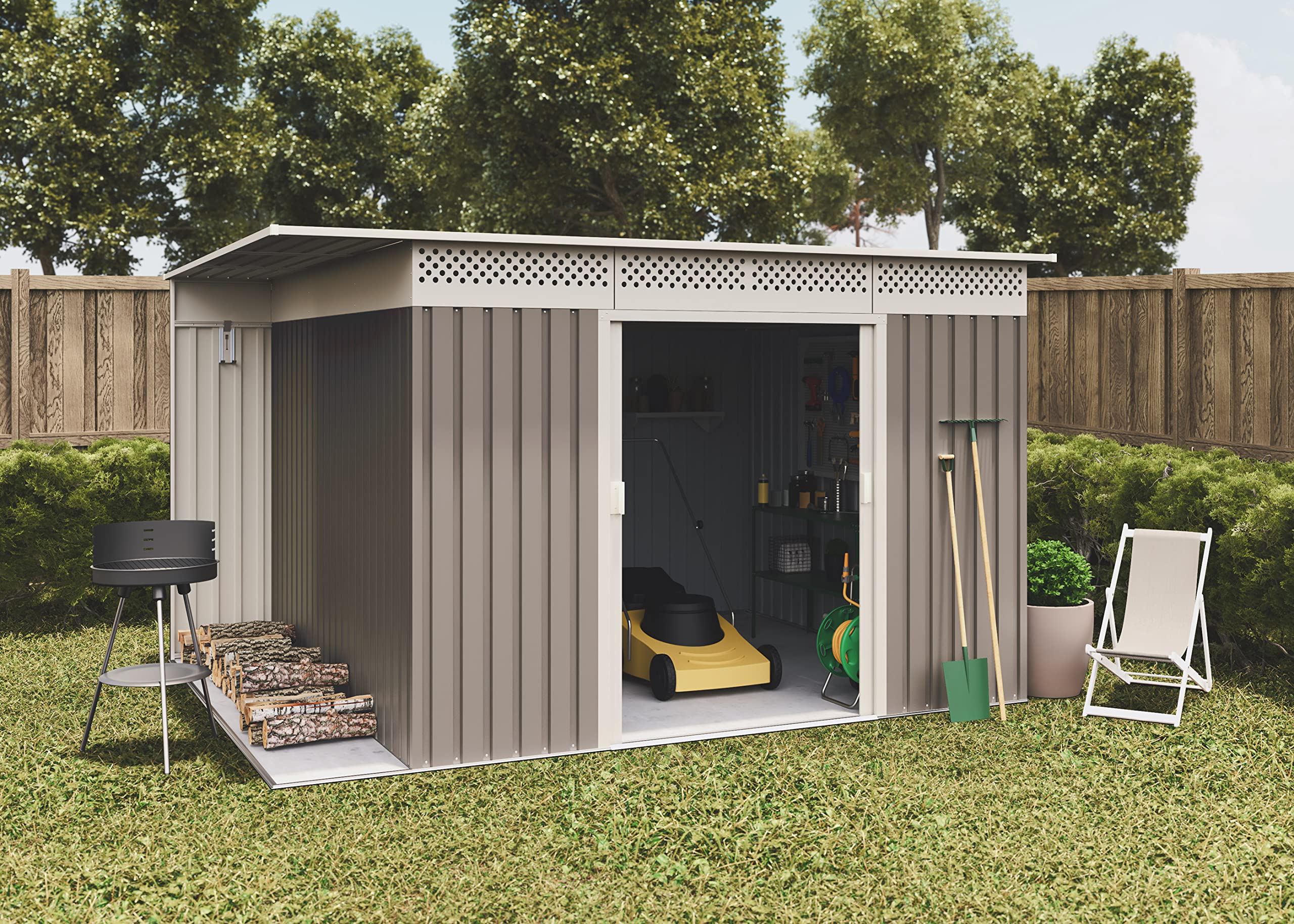 Hoggar by Okoru Capannone Metallo Grigio/Beige per Archiviazione 8,96 m2-269x333x189cm. Casta Giardino Terrazza