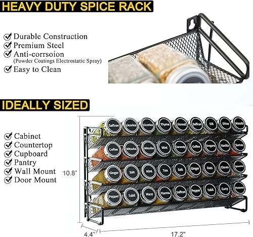 Miniatura 4 de SpaceAid Spice Rack Organizer with 36 Spice Jars, 386 Spice Labels, Chalk Marker and Funnel Set for Cabinet, Countertop, Pantry, Cupboard or Door &