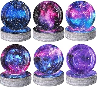 60 Pcs 7 Inch Space Galaxy Paper Plates Outer Space Theme Birthday Party Supplies Starry Night Solar System Planet Party Decorations for Girls Boys Birthday Baby Shower