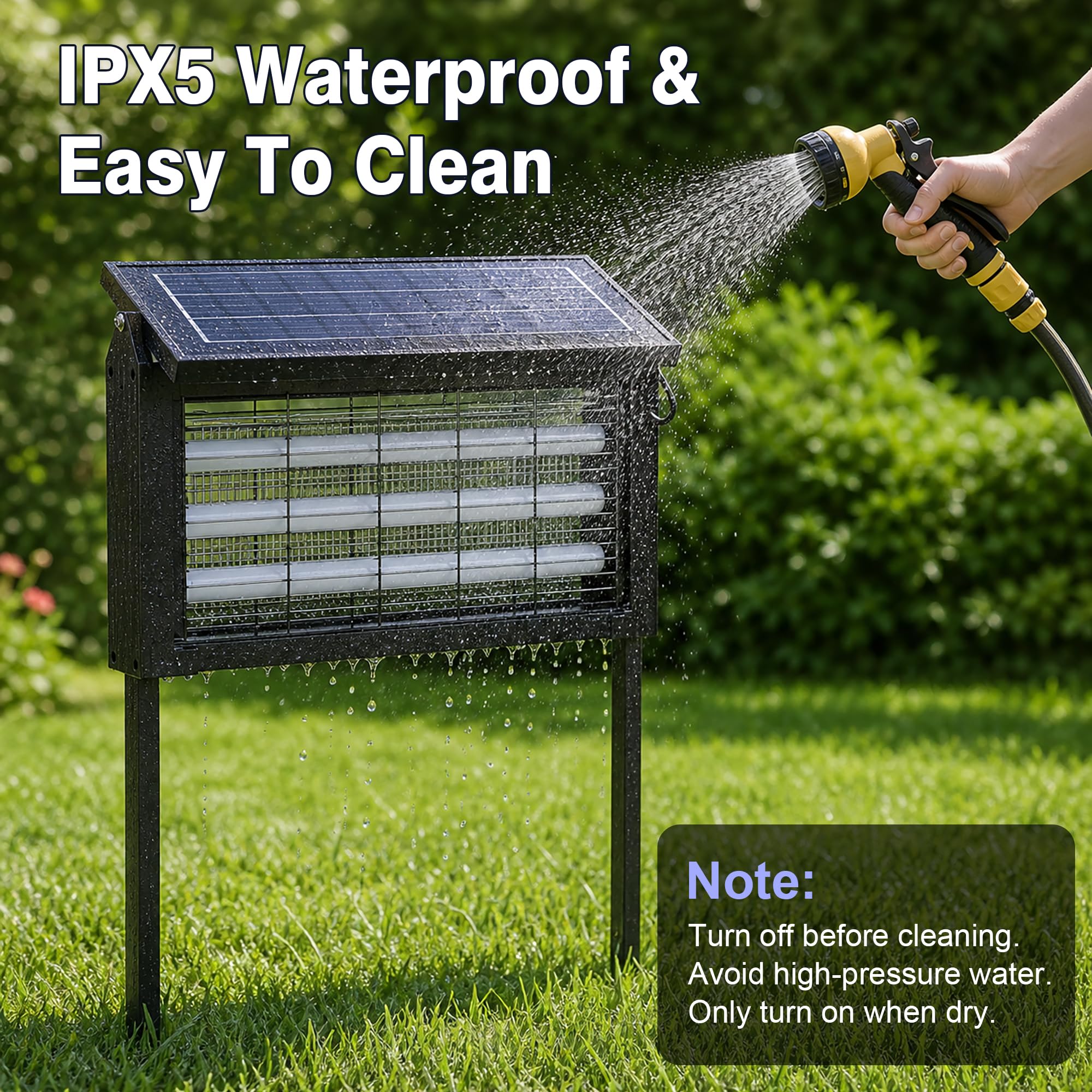 Eliminador solar de insectos para exteriores, 20 W, gran mosquitos, batería de 7500 mAh, trampa recargable para insectos voladores para patio, jardín, hogar, camping, color negro