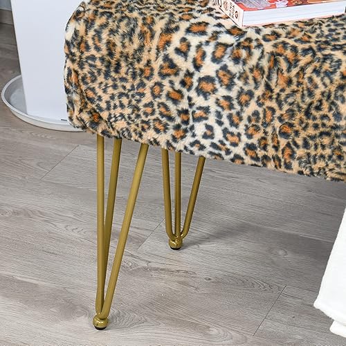 Miniatura 89 de Banco otomano rectangular largo de vaca de piel sintética para entrada, reposapiés suave y peludo, 46 x 16 x 17 pulgadas, banco de asiento