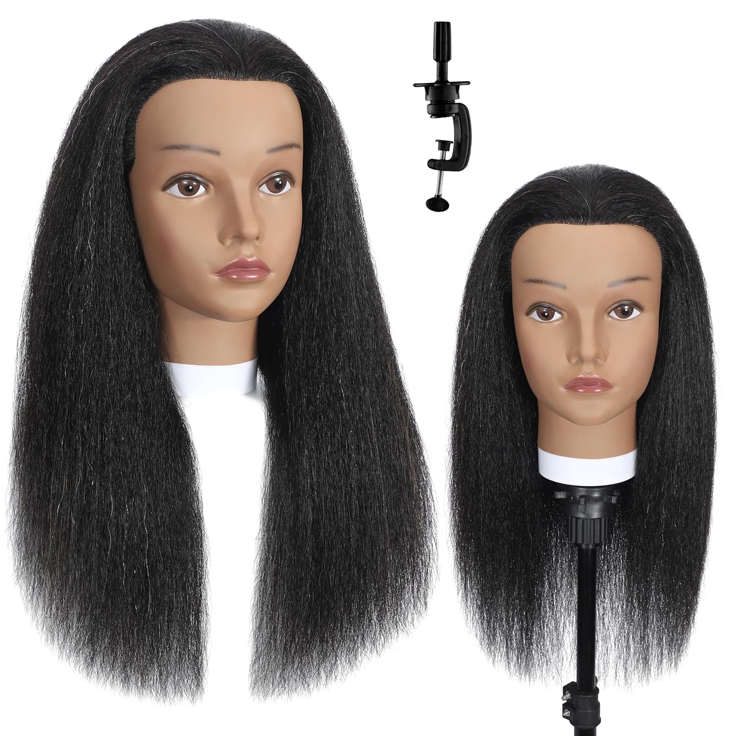 Mannequin Head with Human Hair 18''，100% Real Human Hair Mannequin Head Cosmetology Doll Head Manikin Head for Hairdresser Braiding Practice with Free Clamp Holder