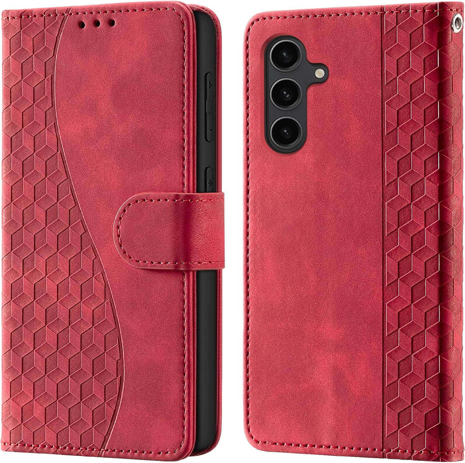 Mobile Phone Case for Samsung Galaxy S25 / S24 Cases Premium Leather Case RFID Blocking Foldable Wallet Magnetic Card Slot Stand Function Protective Case Compatible with Samsung S25 / S24 Cover Red